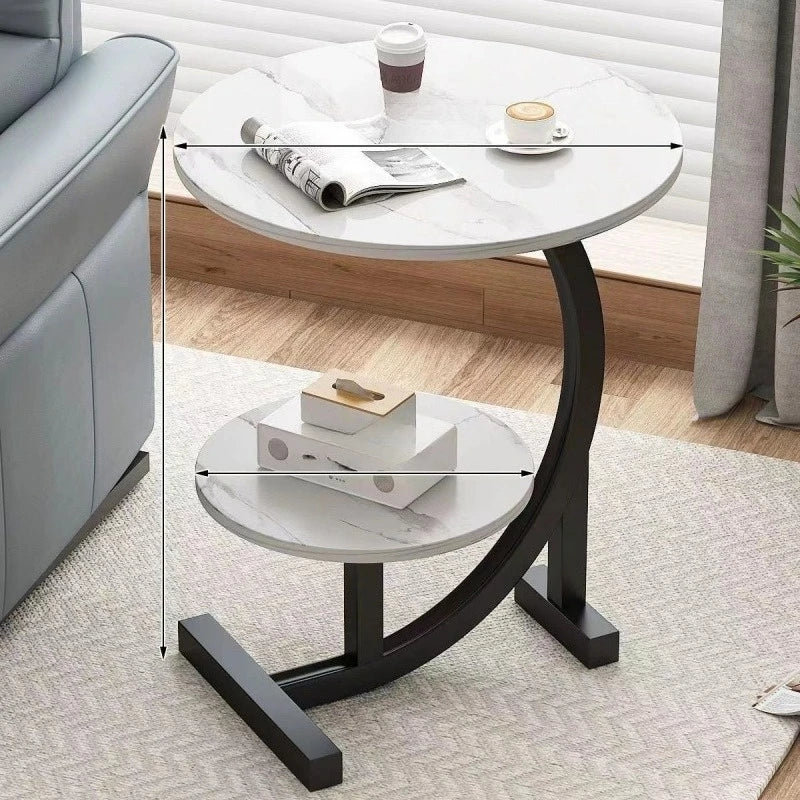 Round Edge Coffee Table with Double Shelf – view 13, modern home furniture